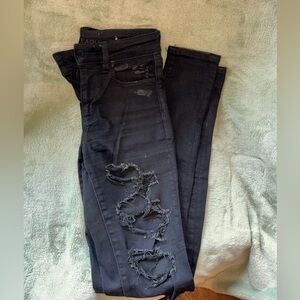Next level stretch size 4 x long black jeans distressed